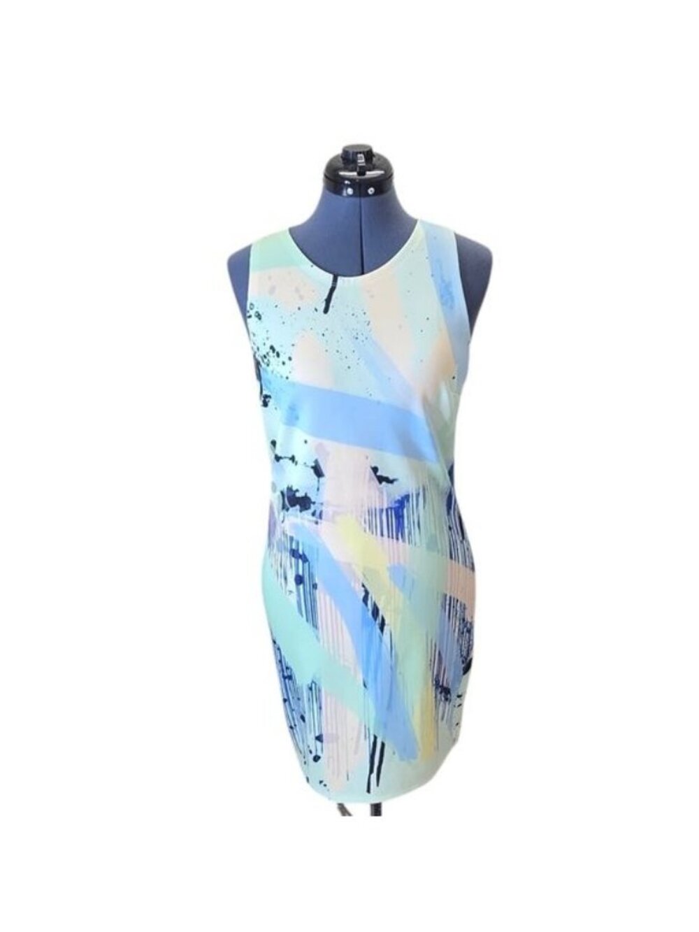 Zara Trafaluc Dress Womens L Pastel Abstract Watercolor Bodycon Mini Racerback